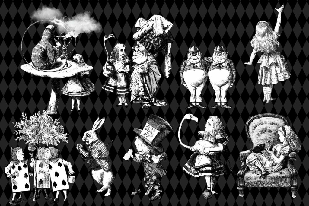 Black And White Alice In Wonderland Graphics – MasterBundles