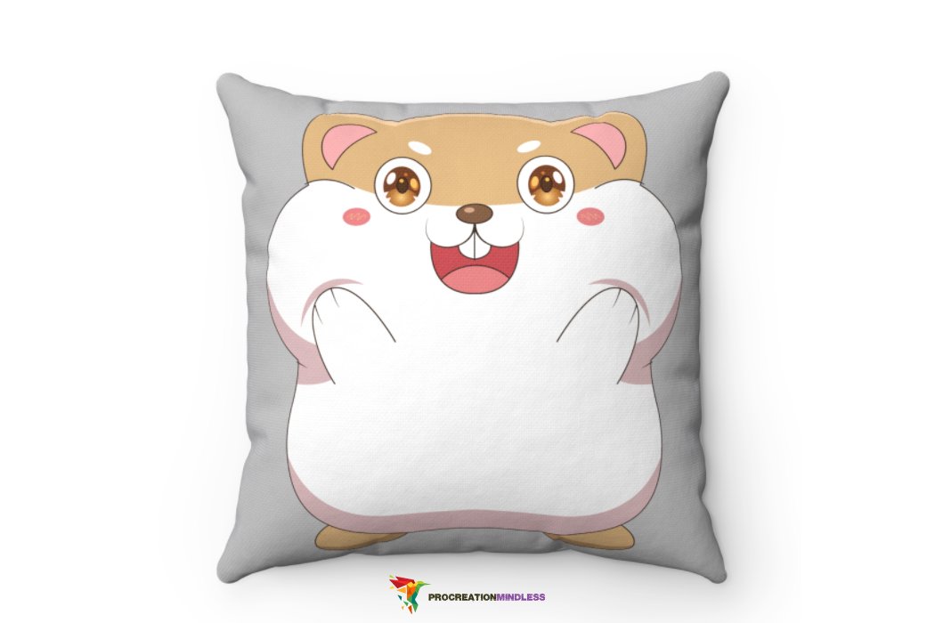 Hamster print on a gray pillow.