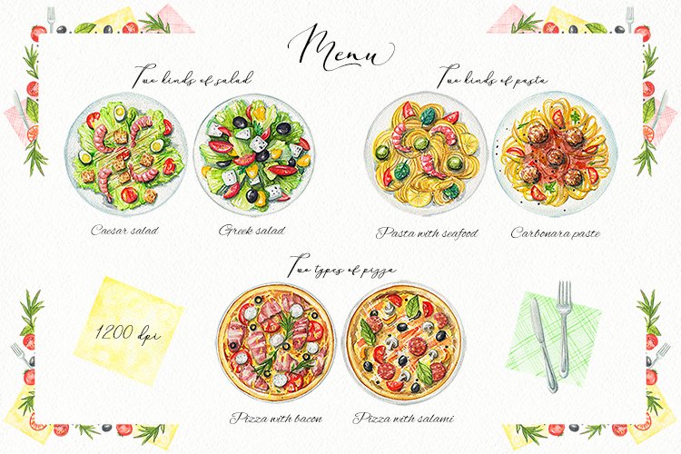 Plates with Italian food.