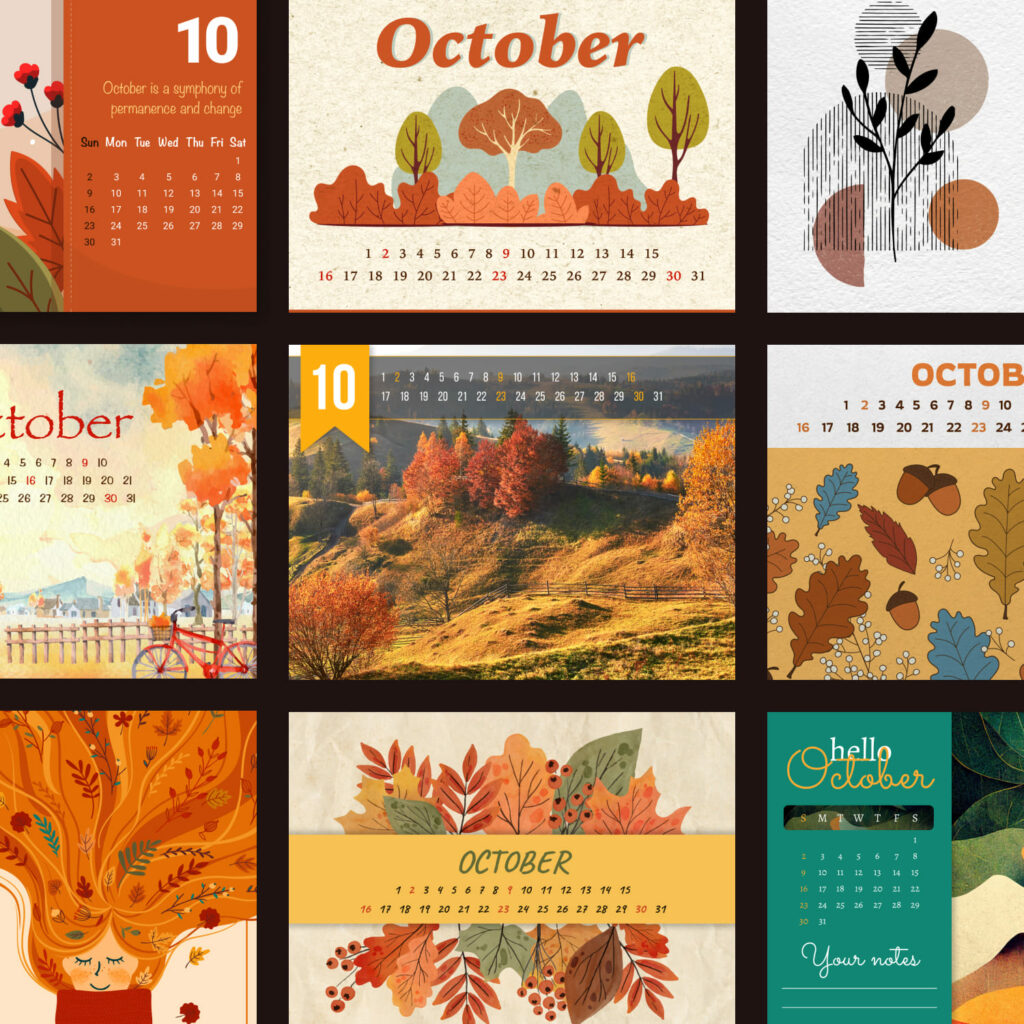 10 Free Editable October Calendars Masterbundles