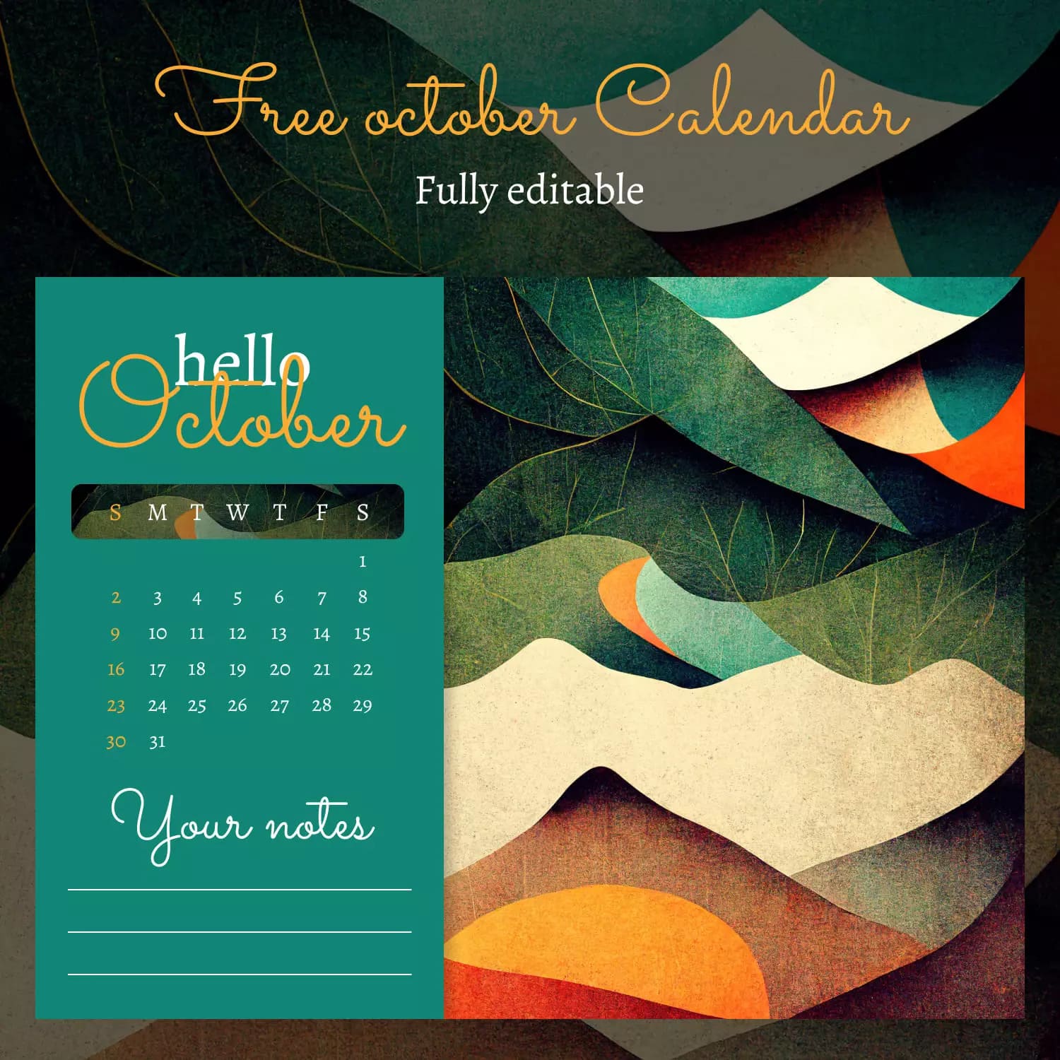 Free Editable Calendar October Abstract Preview.