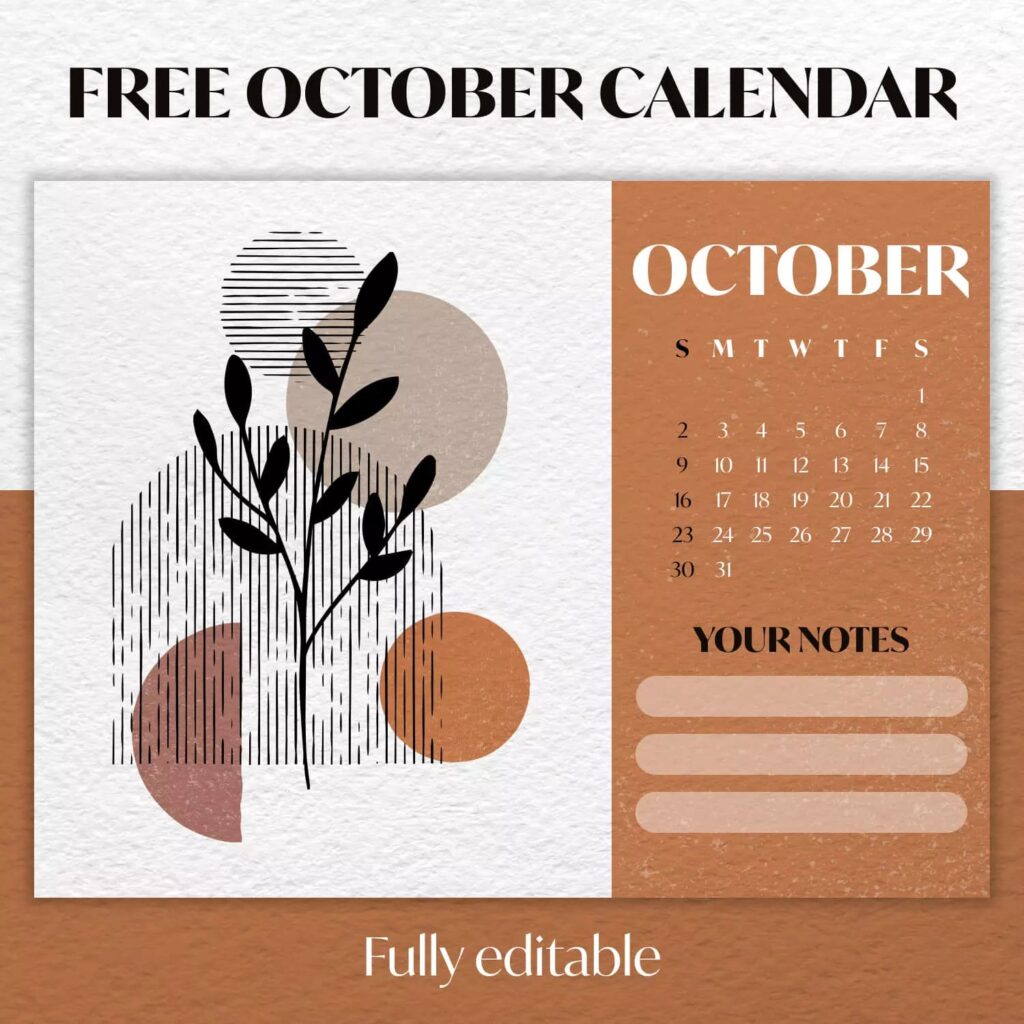 10 Free Editable October Calendars MasterBundles