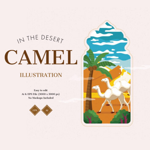 Prints of camel in the desert illustration.