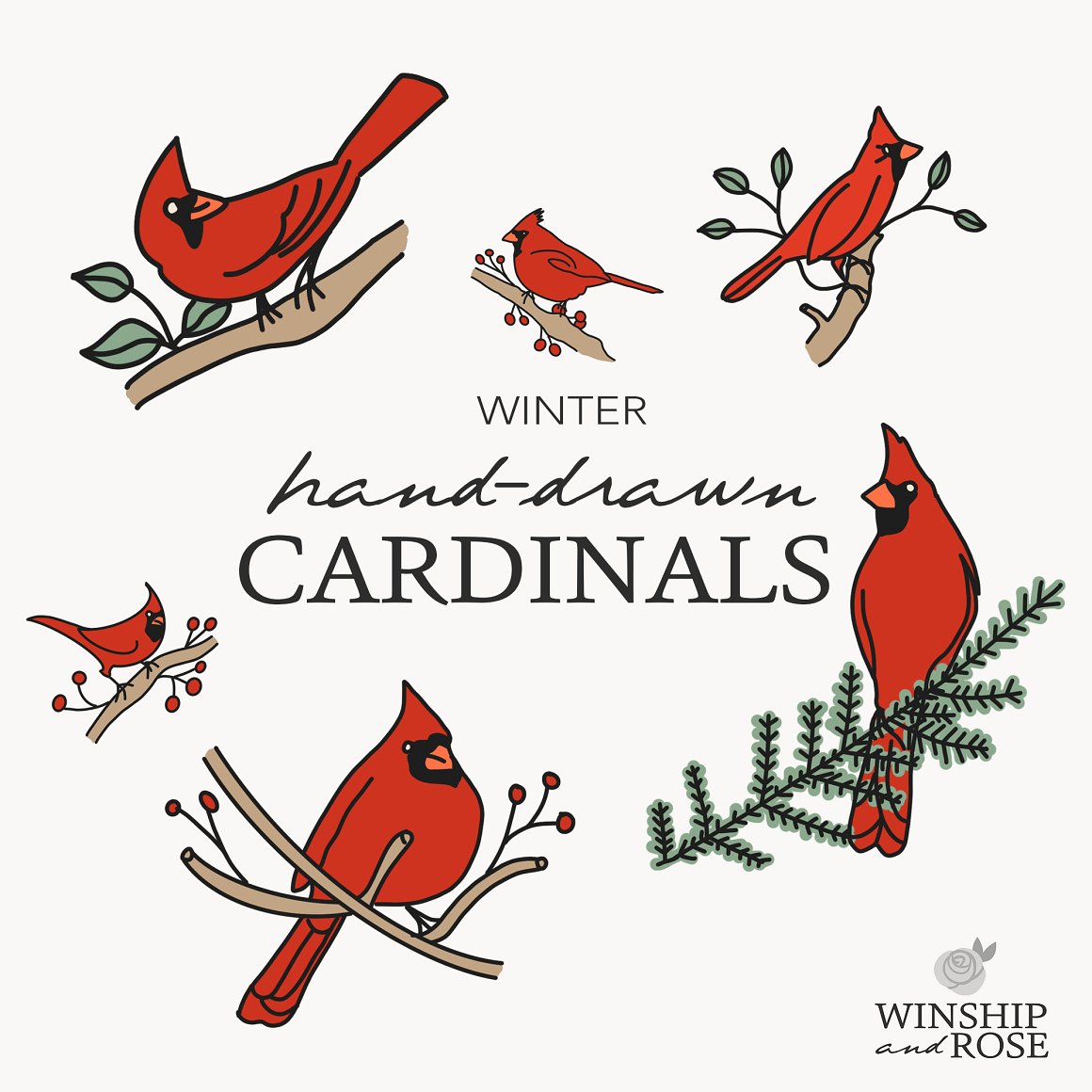 Red cardinals on branches.