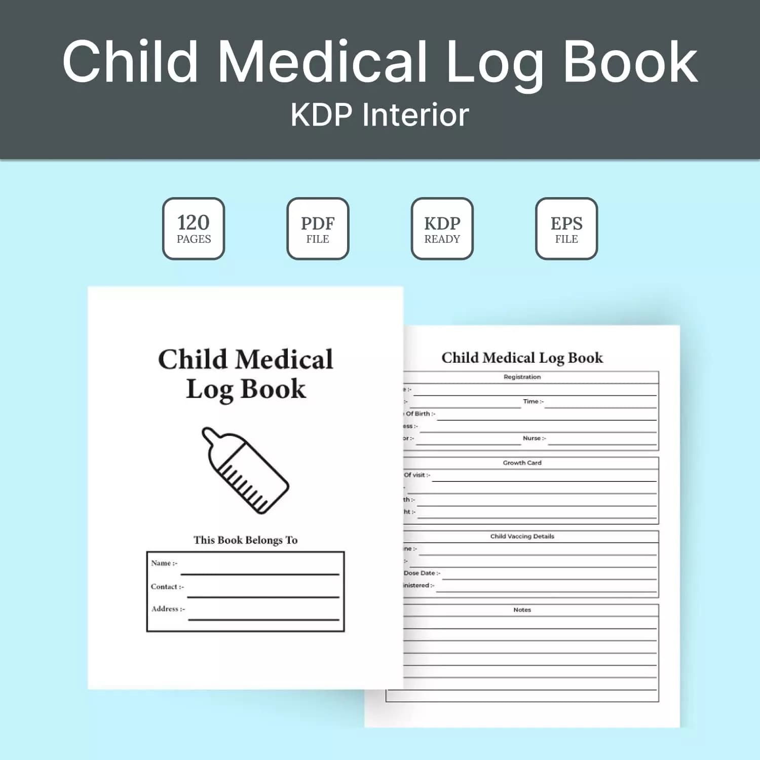 Child Medical Log Book Kdp Interior Preview image.