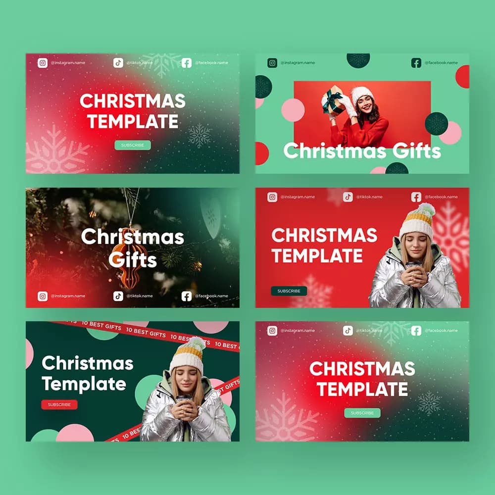 Christmas Youtube Thumbnail Template Preview image.