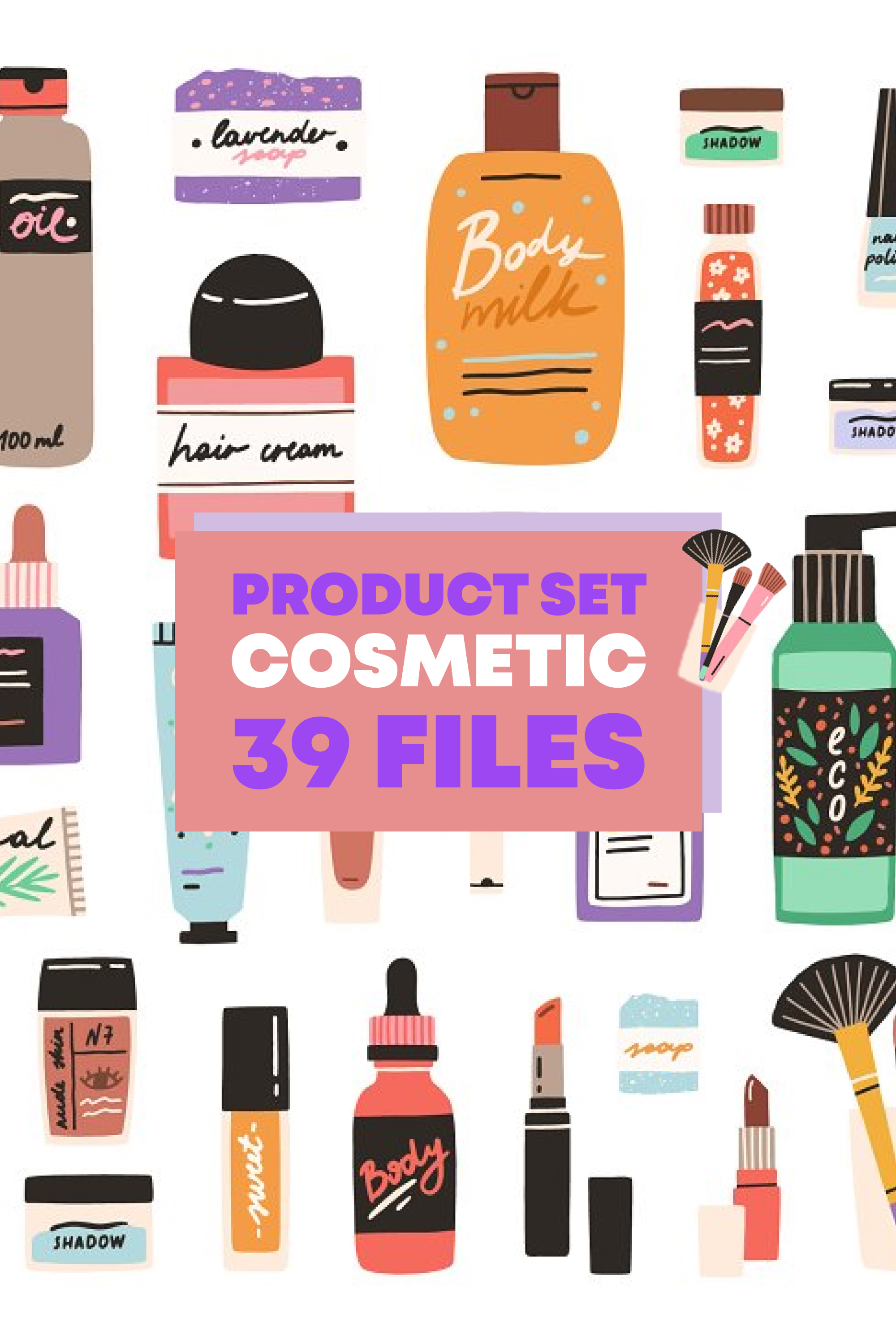 Cosmetic products set of pinterest.