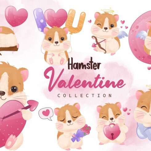 Cute Valentine Hamster Clipart Set | MasterBundles