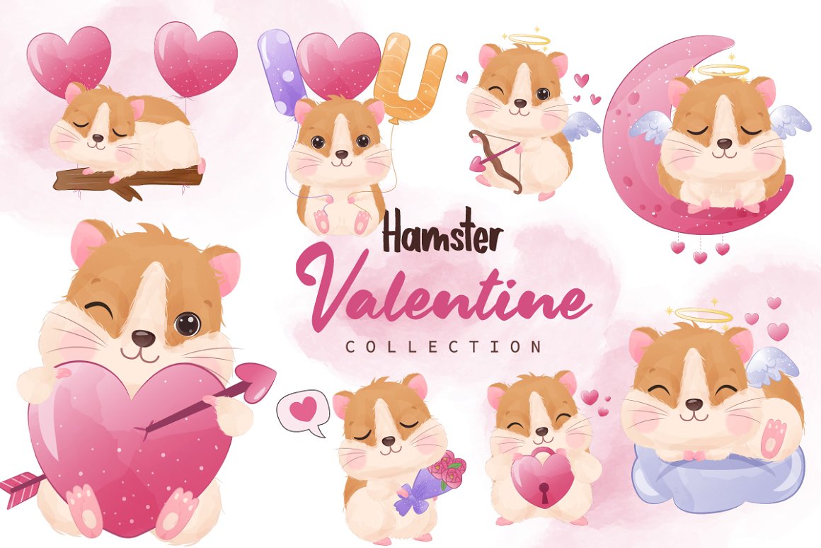 The title page of valentines with hamsters.