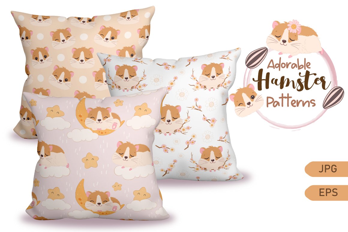 Pillows with different prints of hamsters.