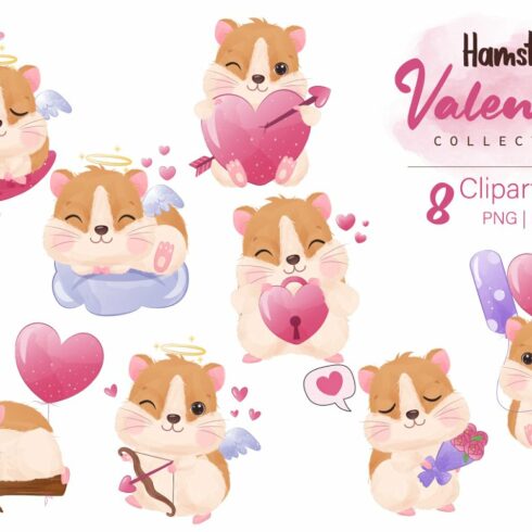 Cute Valentine Hamster Clipart Set | MasterBundles