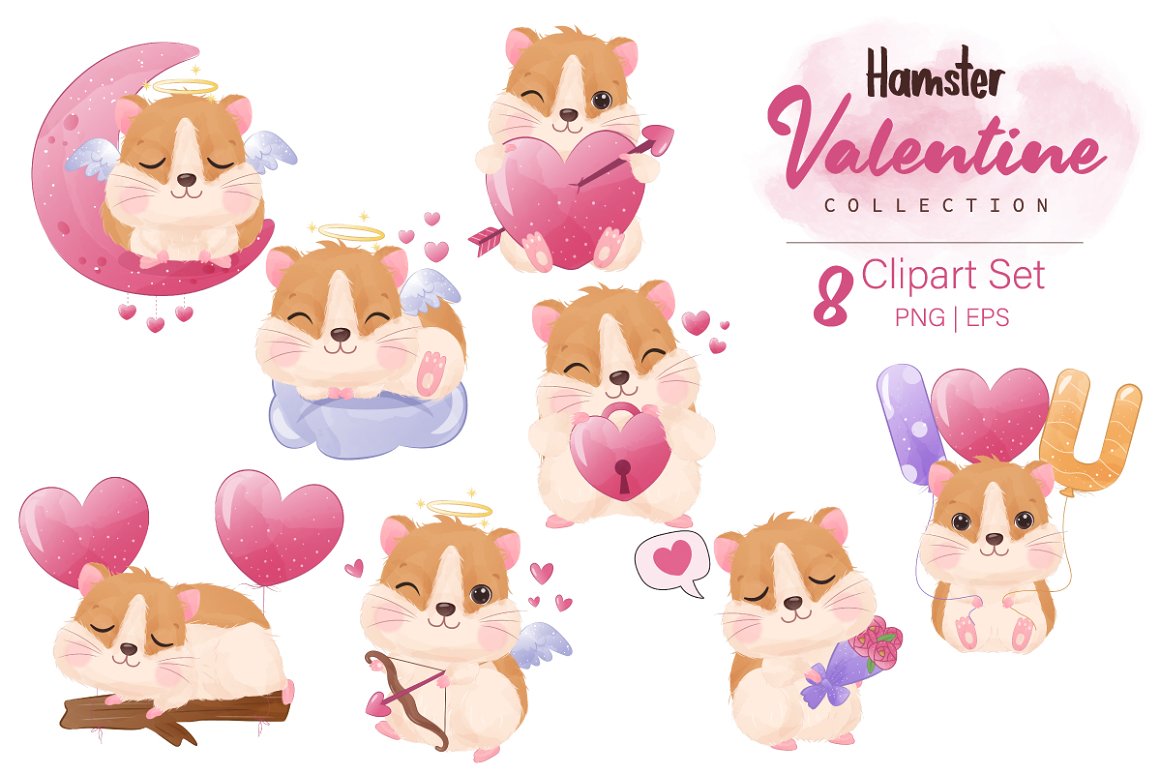 Lovely hamsters with hearts and more.