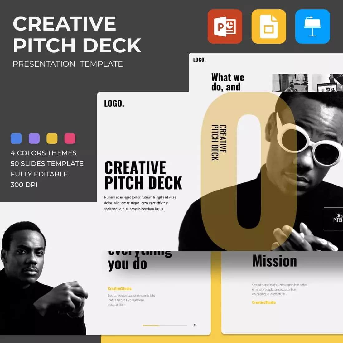 Creative Pitch Deck Presentation Template Preview image.