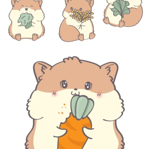 Cute Cartoon Hamster, Kawaii Hamster | Master Bundles