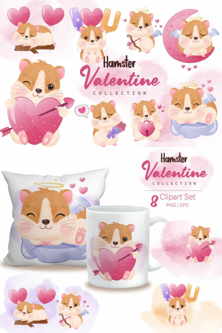 Cute Valentine Hamster Clipart Set – MasterBundles