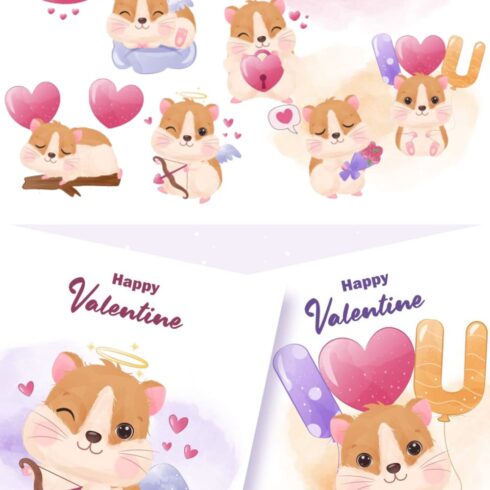 Cute Valentine Hamster Clipart Set | MasterBundles