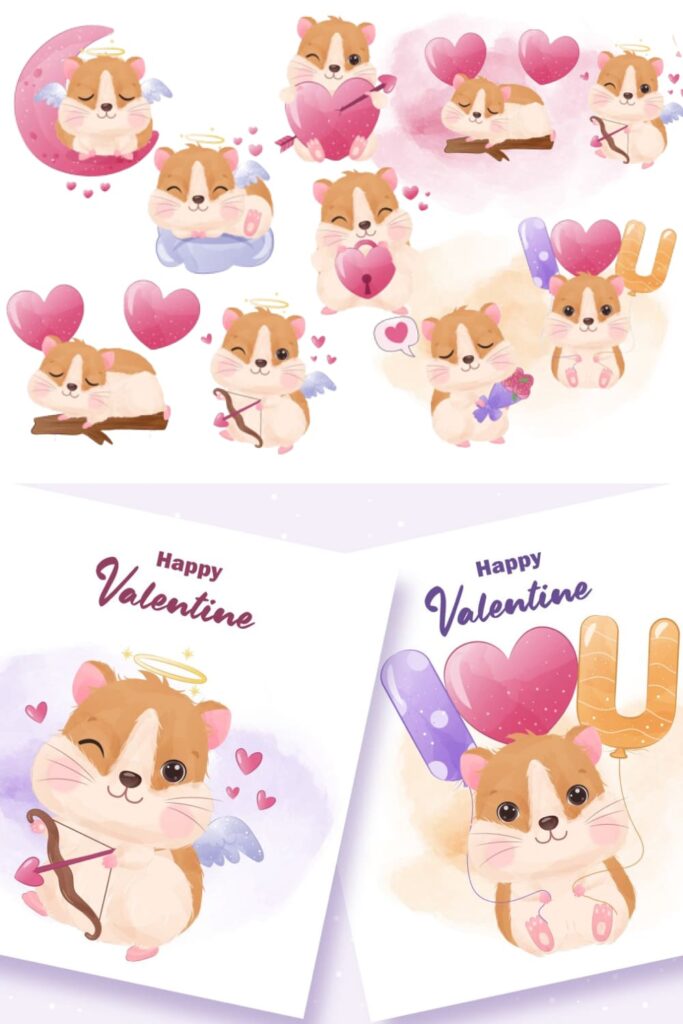 Cute Valentine Hamster Clipart Set – MasterBundles