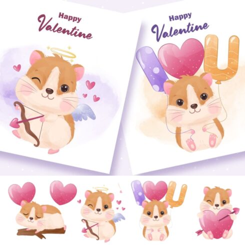 Prints of cute valentine hamster clipart set.