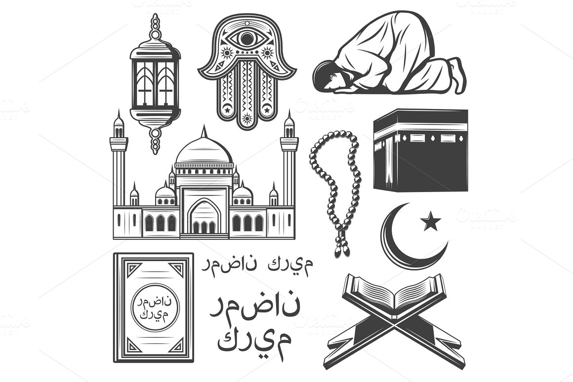 Black and white images on the theme of Ramadan.