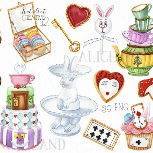 Alice In Wonderland Sweets Watercolor Clipart | Master Bundles