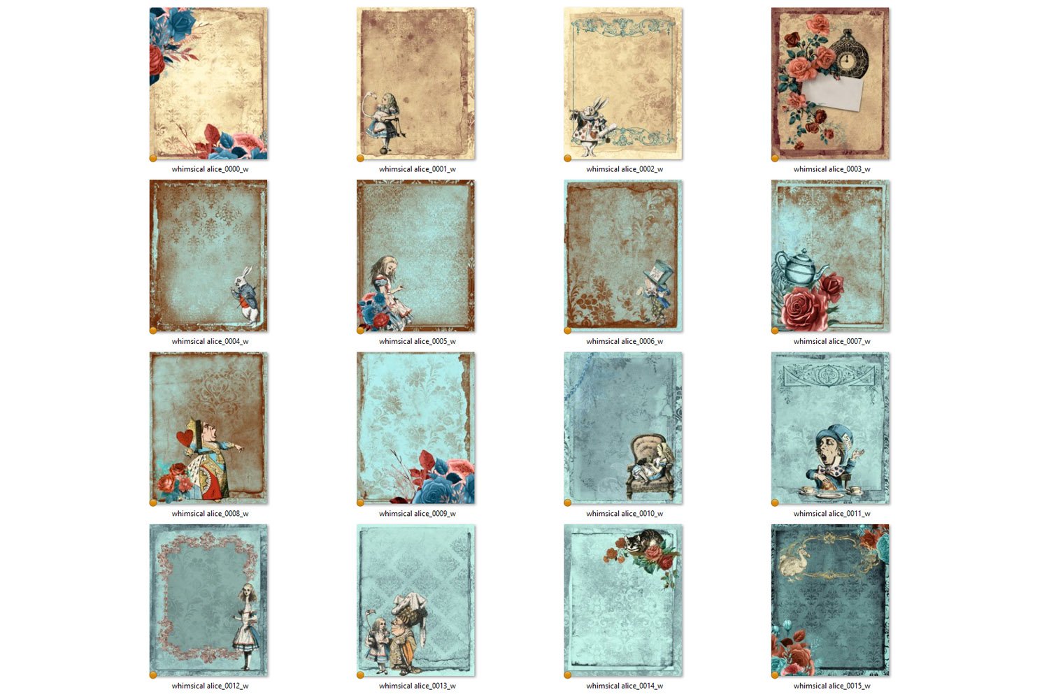 Frames in the style of the fairy tale about Alice.