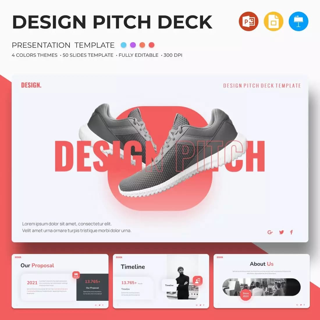 Design Pitch Deck Presentation Template Preview image.