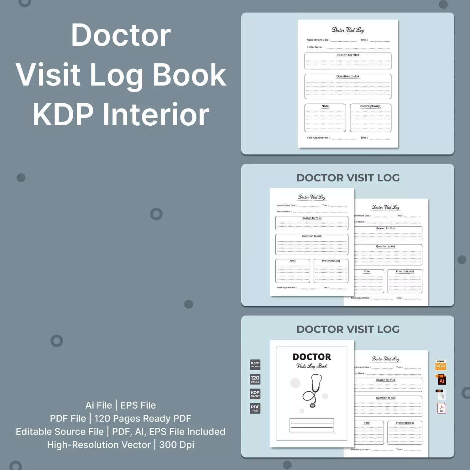 Doctor Visit Log Book Kdp Interior Preview image.