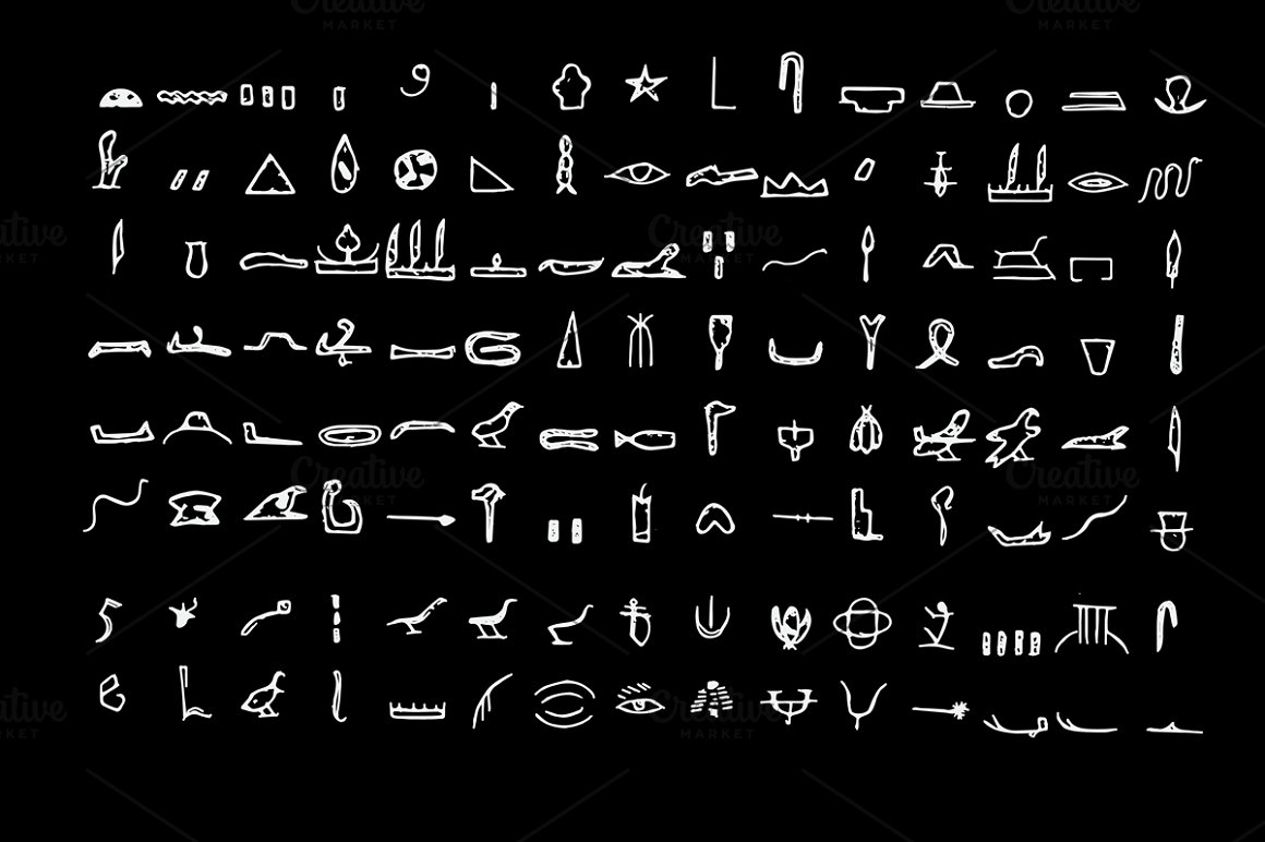Egyptian hieroglyphs on a black background.