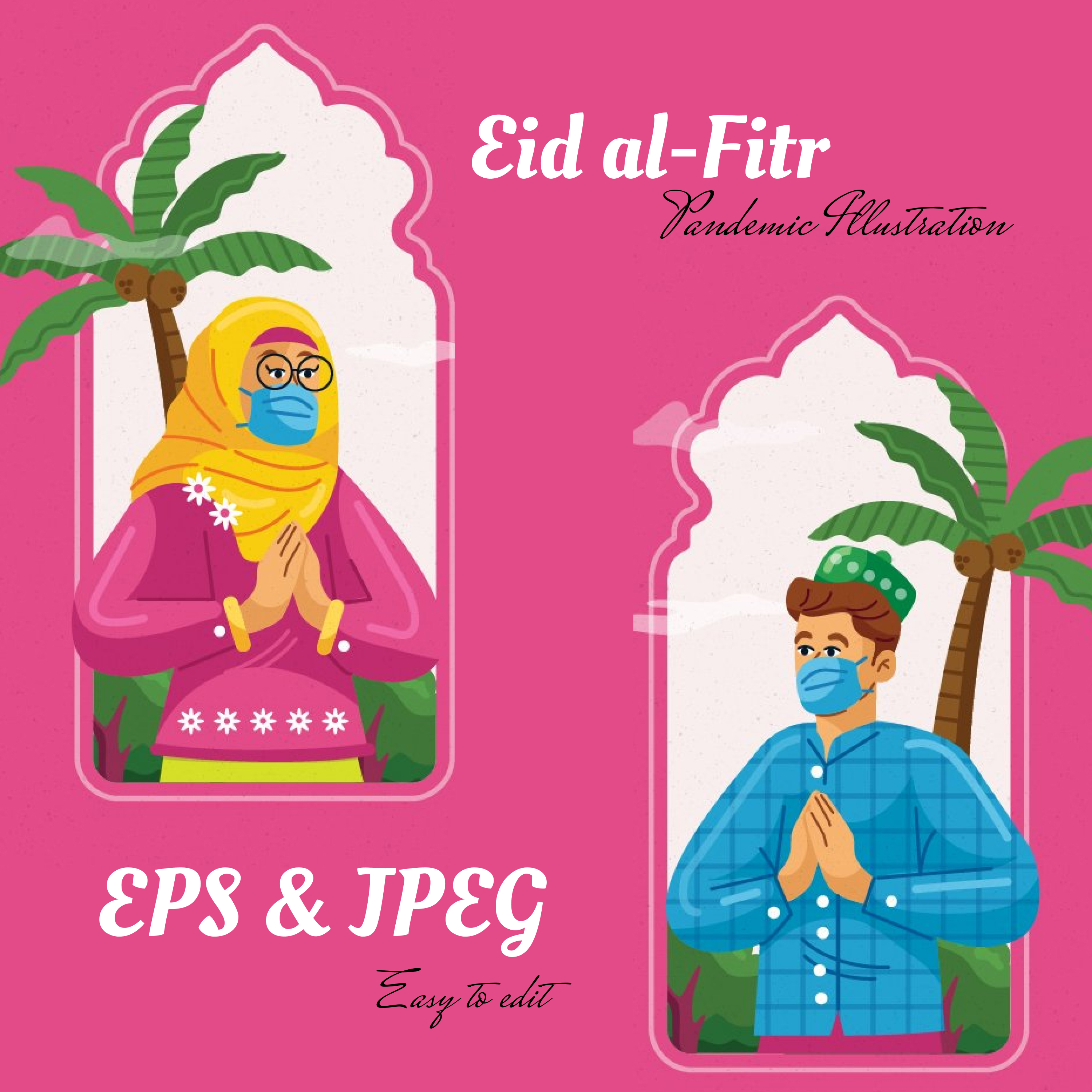 Prints of eid al fitr pandemic illustration.