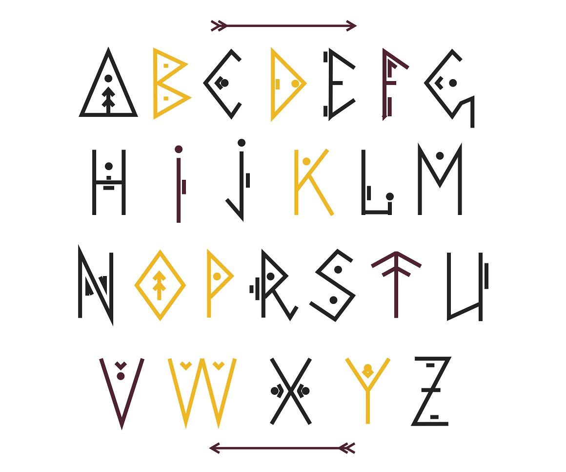 Yellow and gray tsikih alphabet.