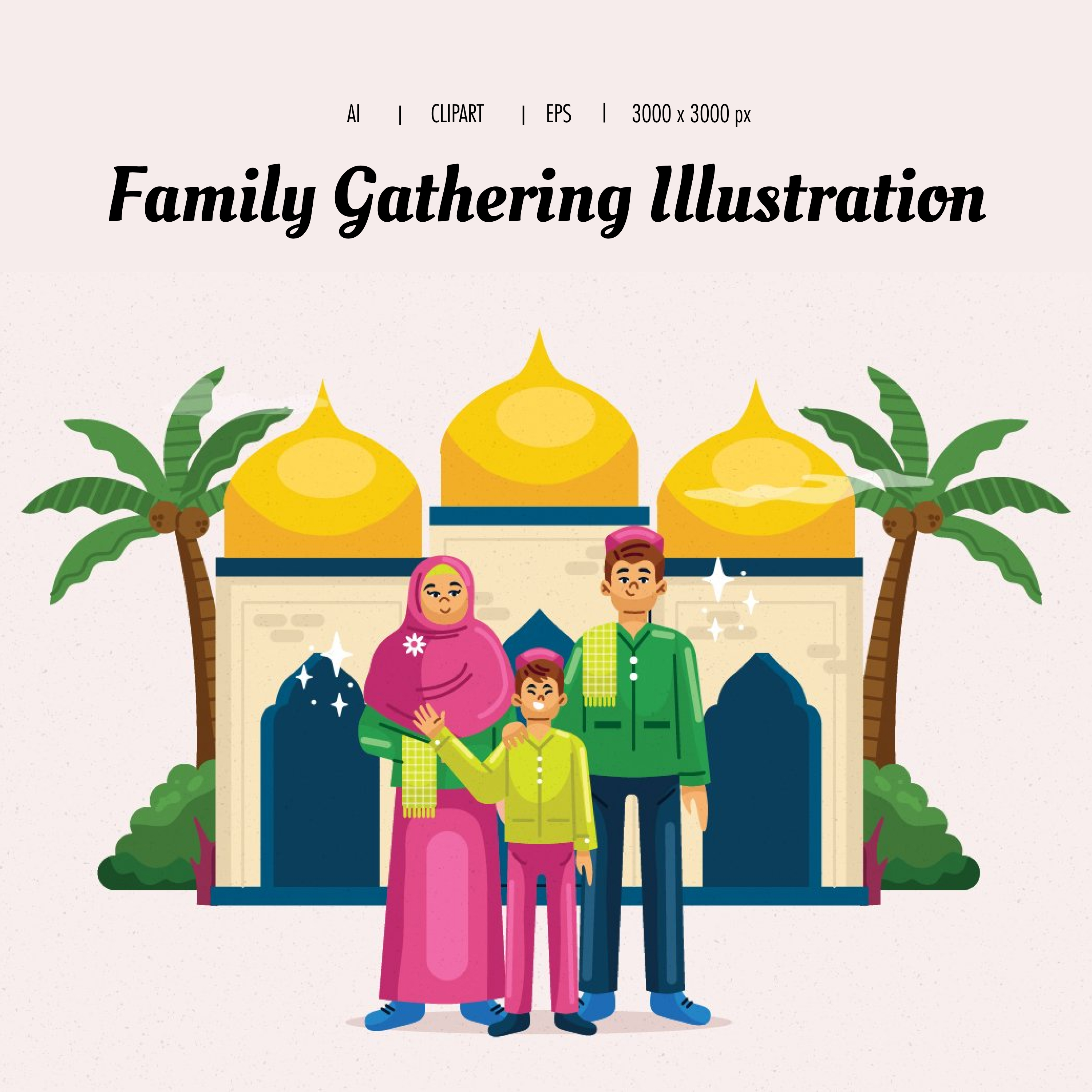 Prints of family gathering illustration.