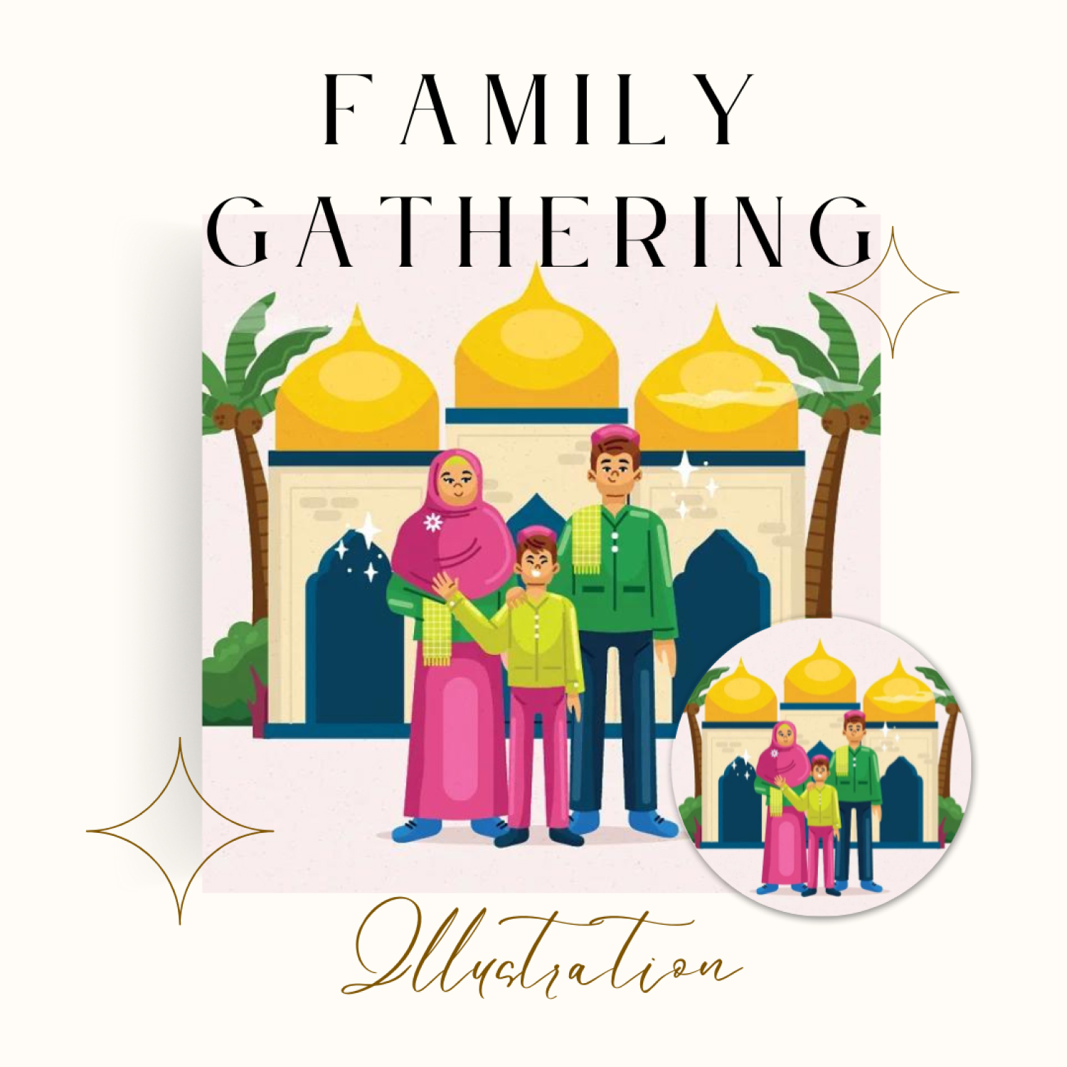 Prints of family gathering.