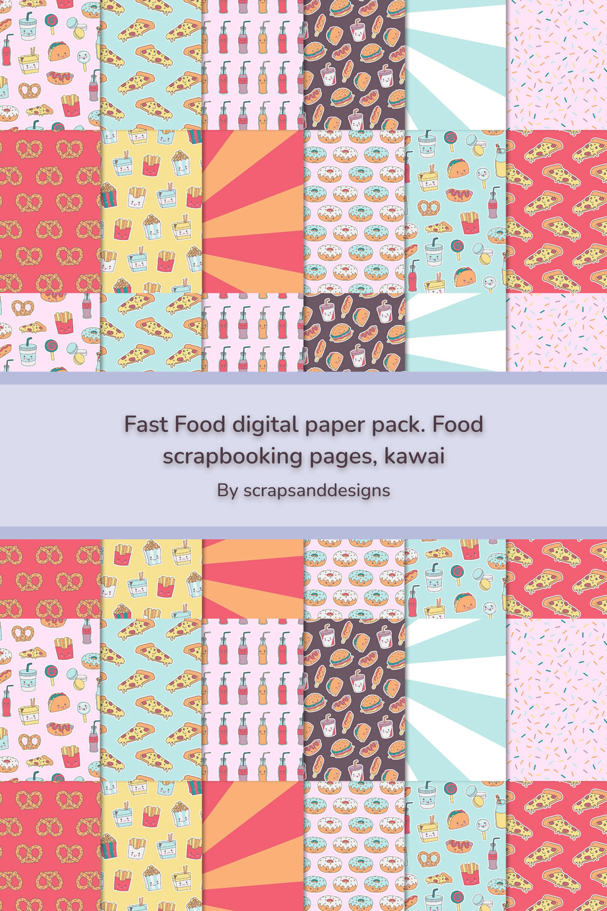 Fast food digital paper pack. food scrapbooking pages kawai of pinterest.