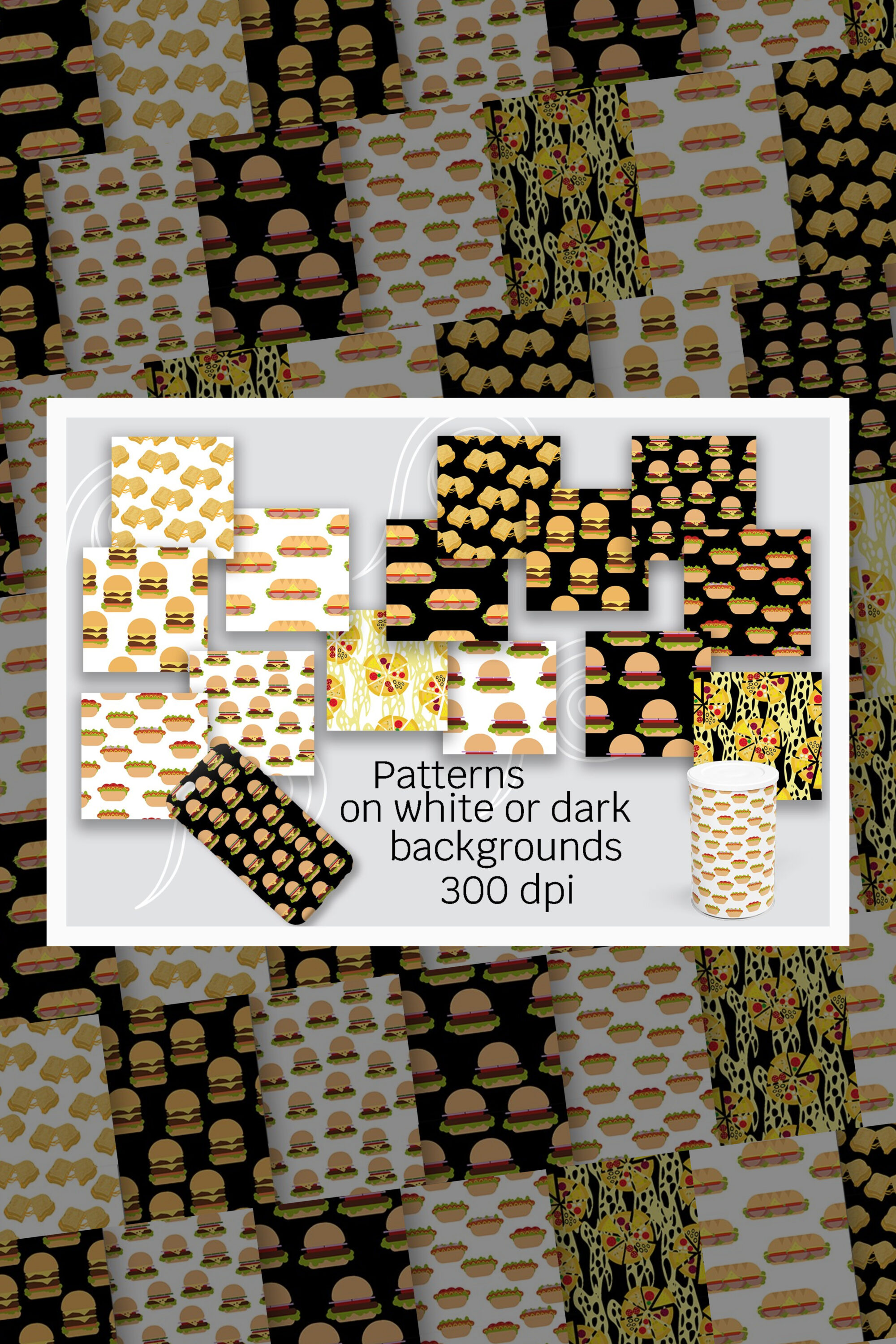 Fast food digital paper set scrapbook seamless patterns of pinterest.
