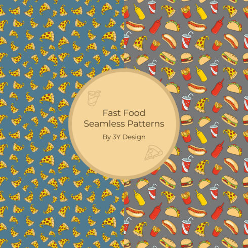 Prints of fast food seamless patterns.