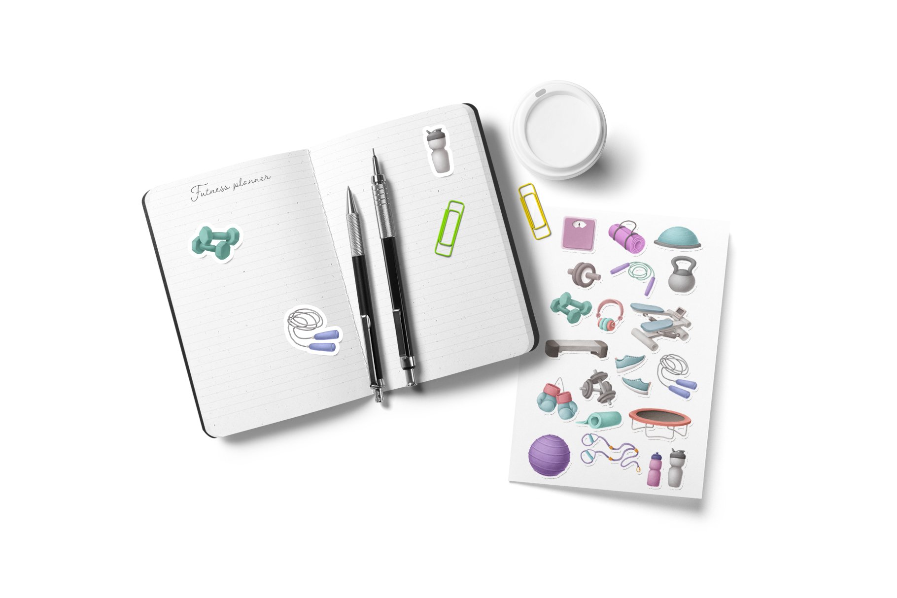 Using colorful fitness stickers on a notepad.
