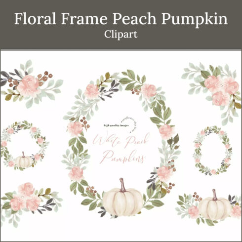 Prints of floral frame peach pumpkin clipart.