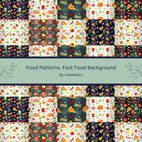 Prints of food patterns. fast food background.