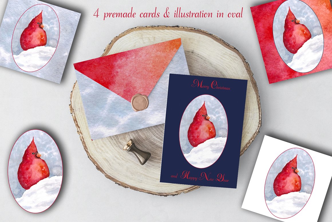 Beautiful postcards with a red cardinal.