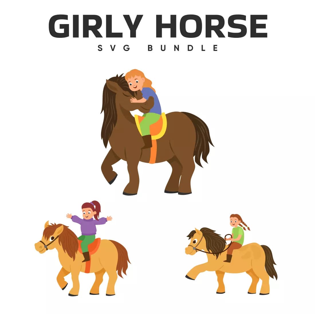 The girl horse svg bundle includes a girl riding a horse.