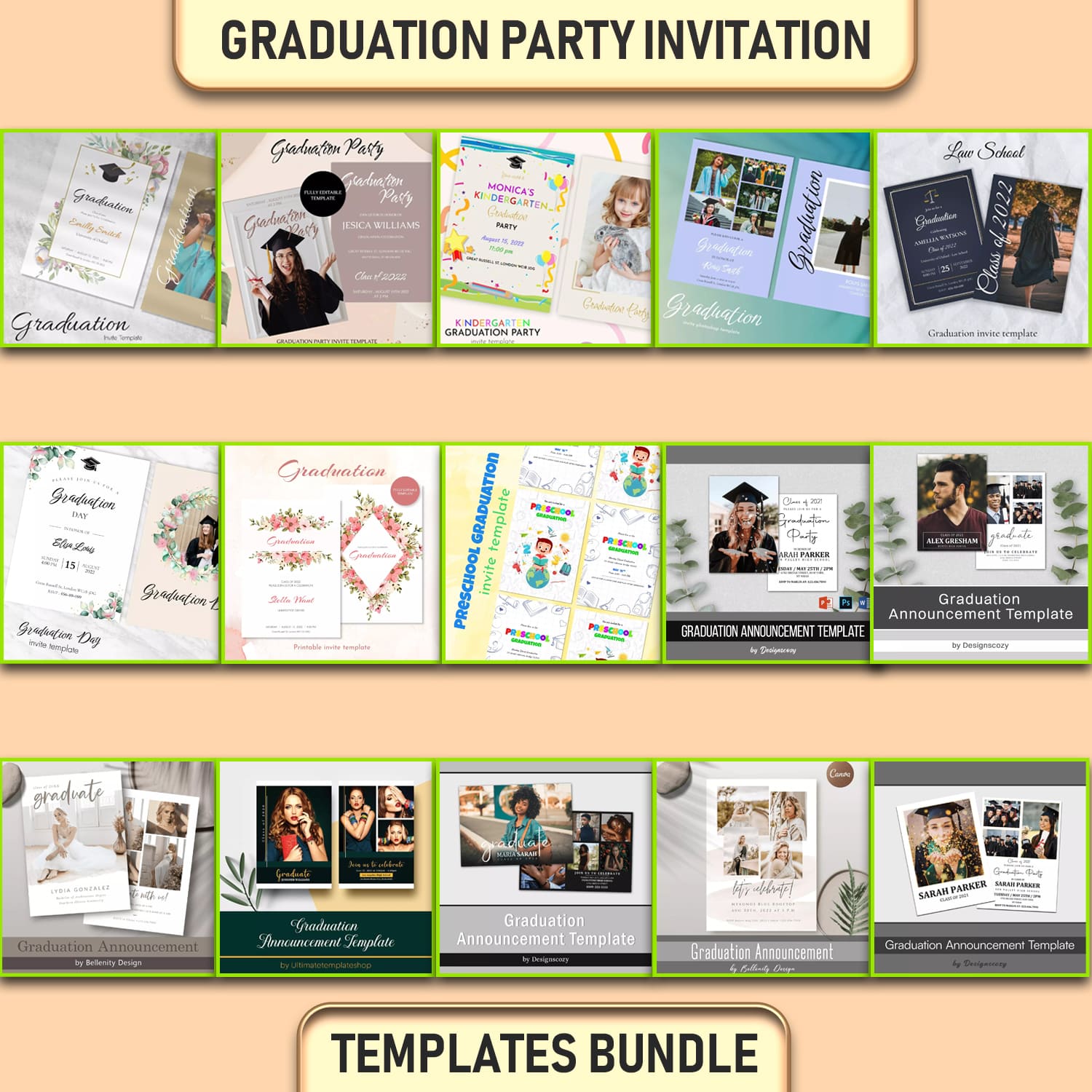 Graduation Party Invitation Templates Bundle cover image.