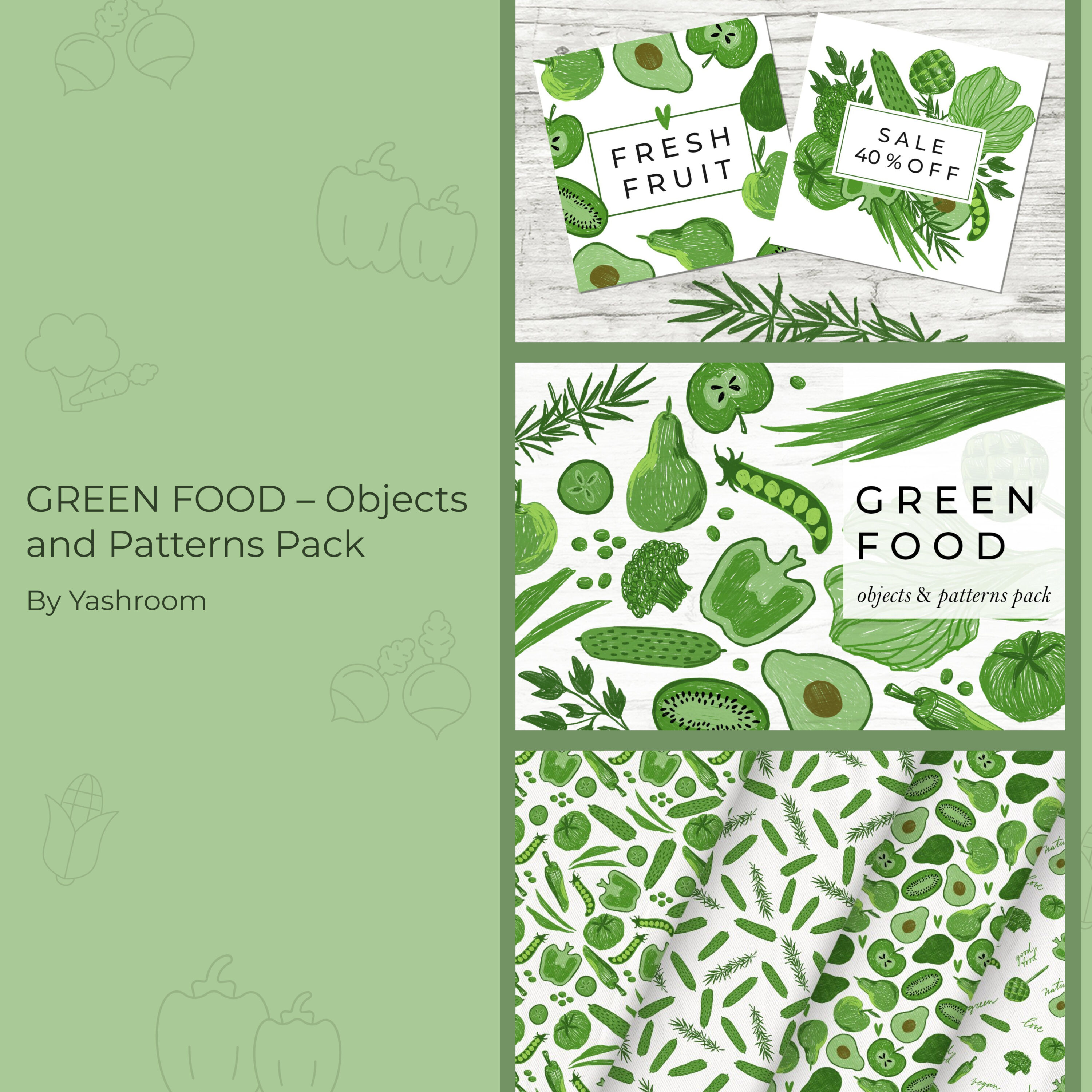 Prints of green food – objects and patterns pack.