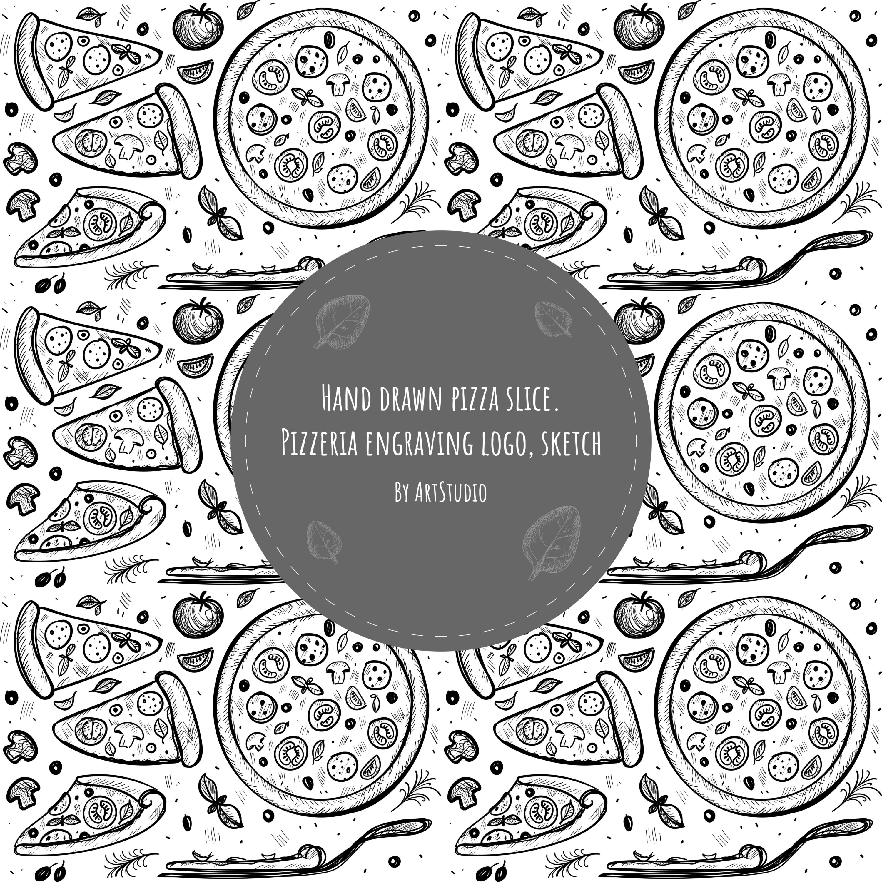 Hand Drawn Sketch Style Pizza Slice Pepperoni Pizza With Salami Tomato  Mushroom Slices Basil Leaf And Melted Cheese Best For Pizzeria Package And  Menu Designs Vector Illustration Isolated On White Stock Illustration -