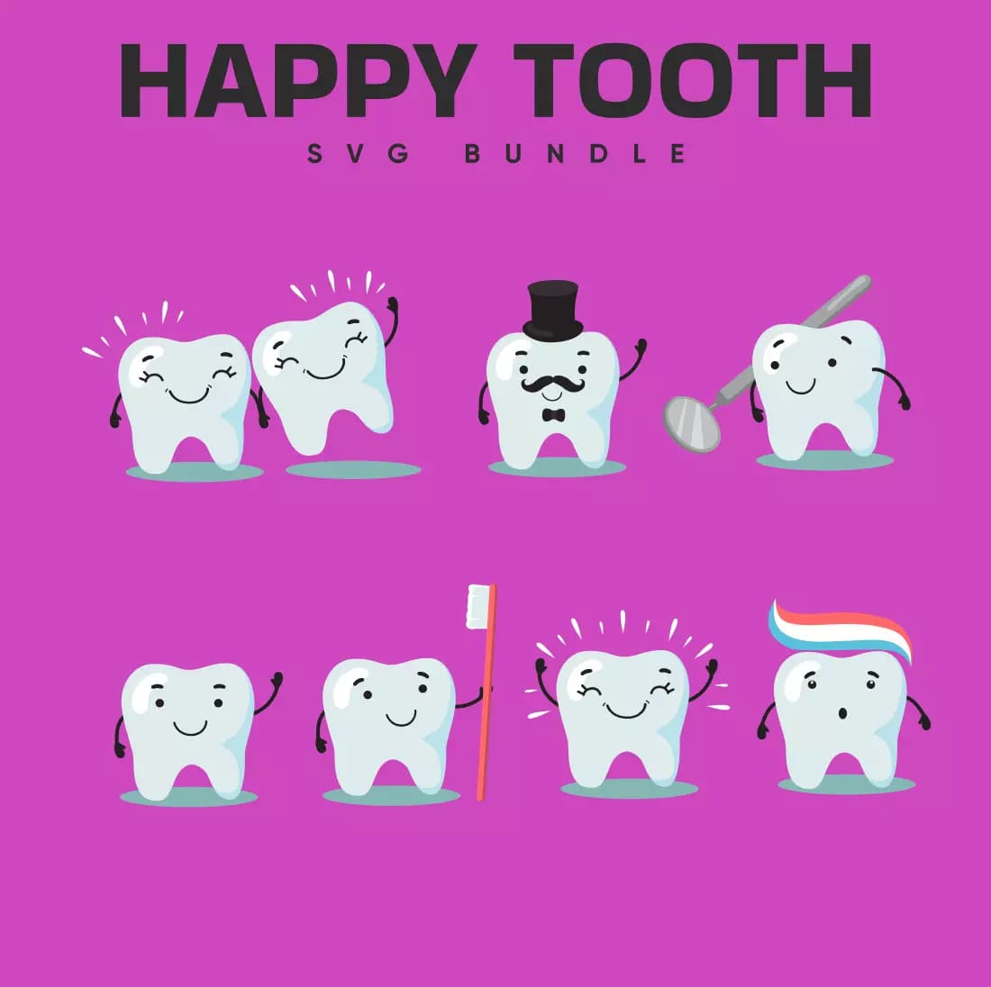 Happy Tooth SVG Bundle Preview.