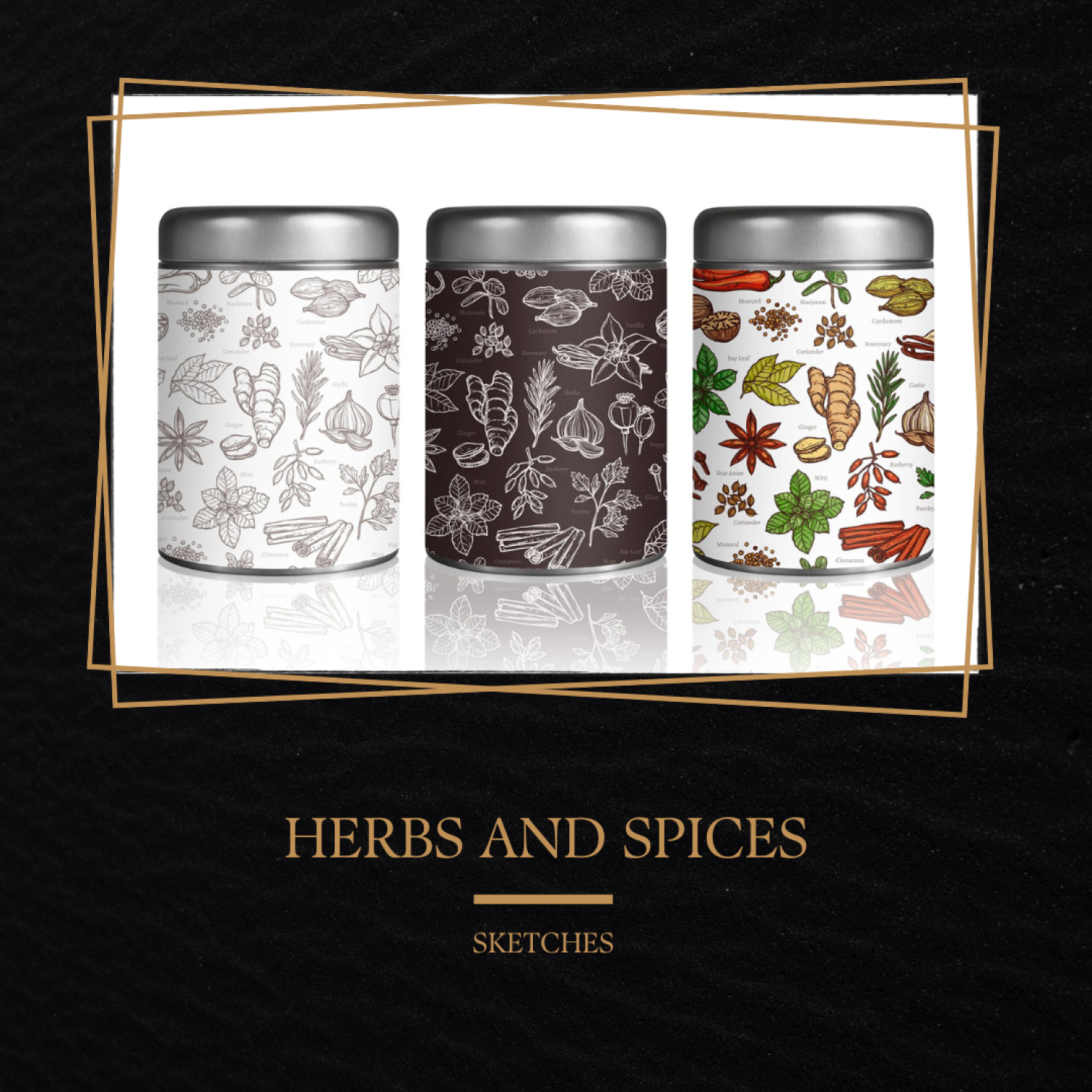 Prints of herbs and spices.