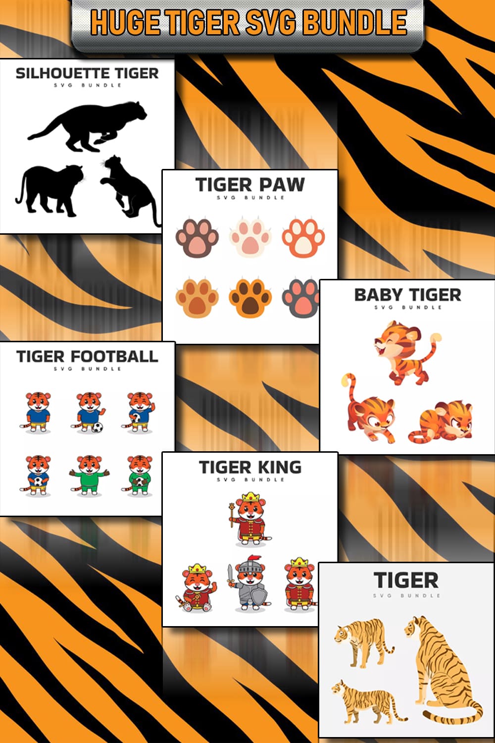 Tiger and tiger stripes background with different animal designs.