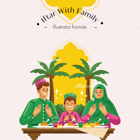 Prints of Iftar with family illustration.