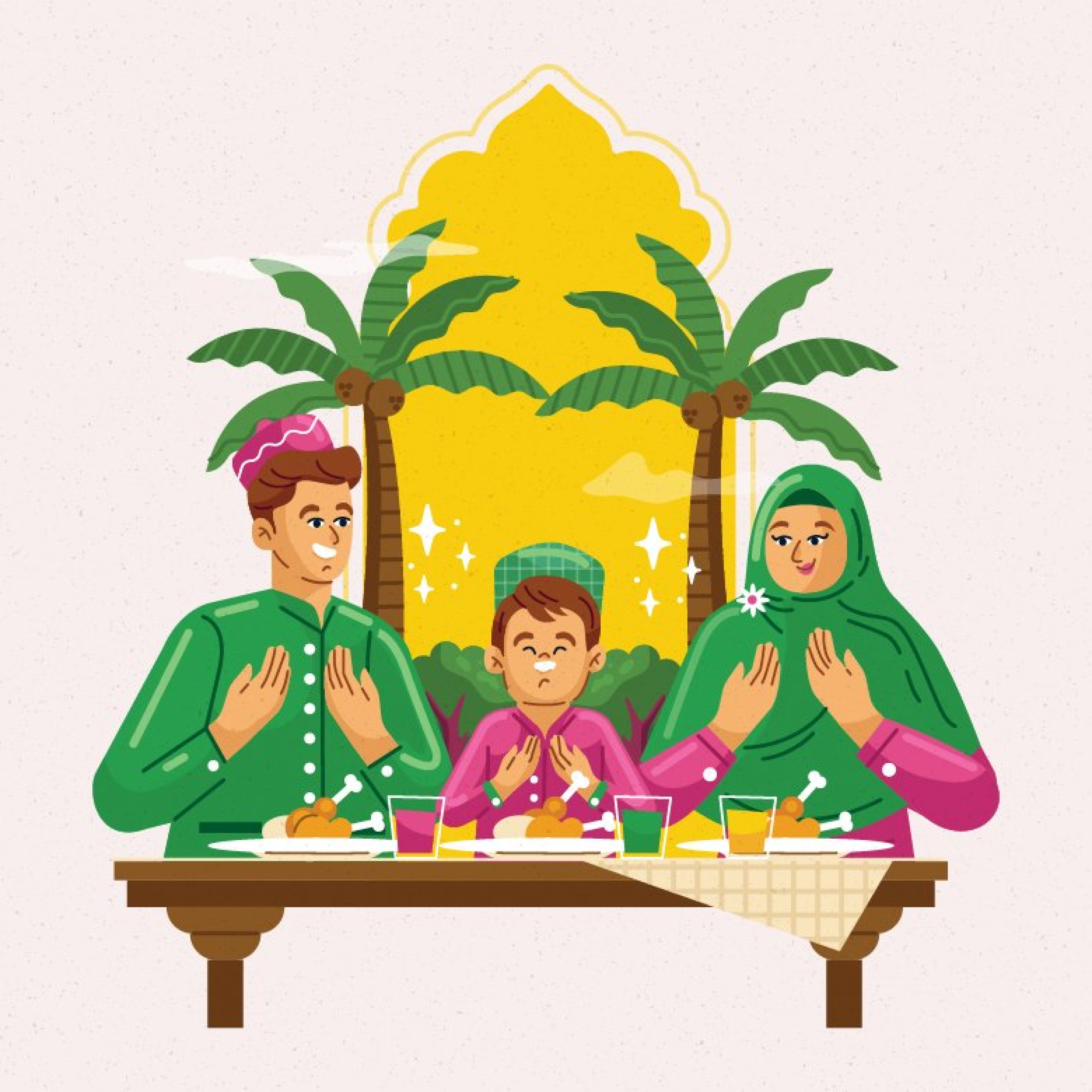 Preview iftar with family illustration.