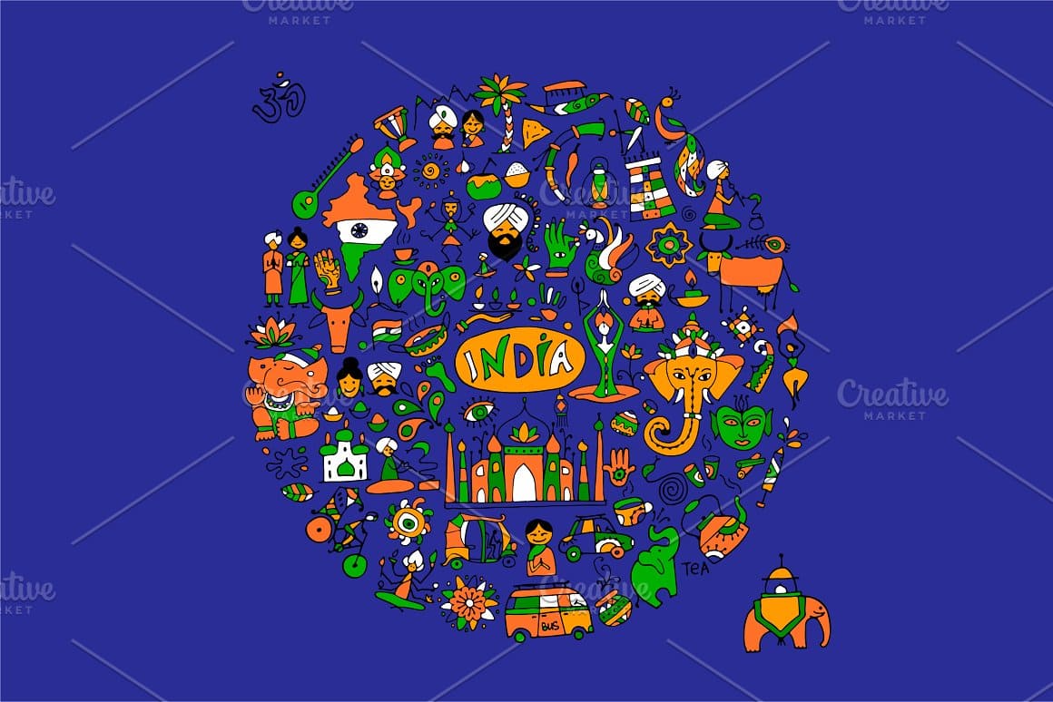 A wonderful image on a blue background on the theme of India.