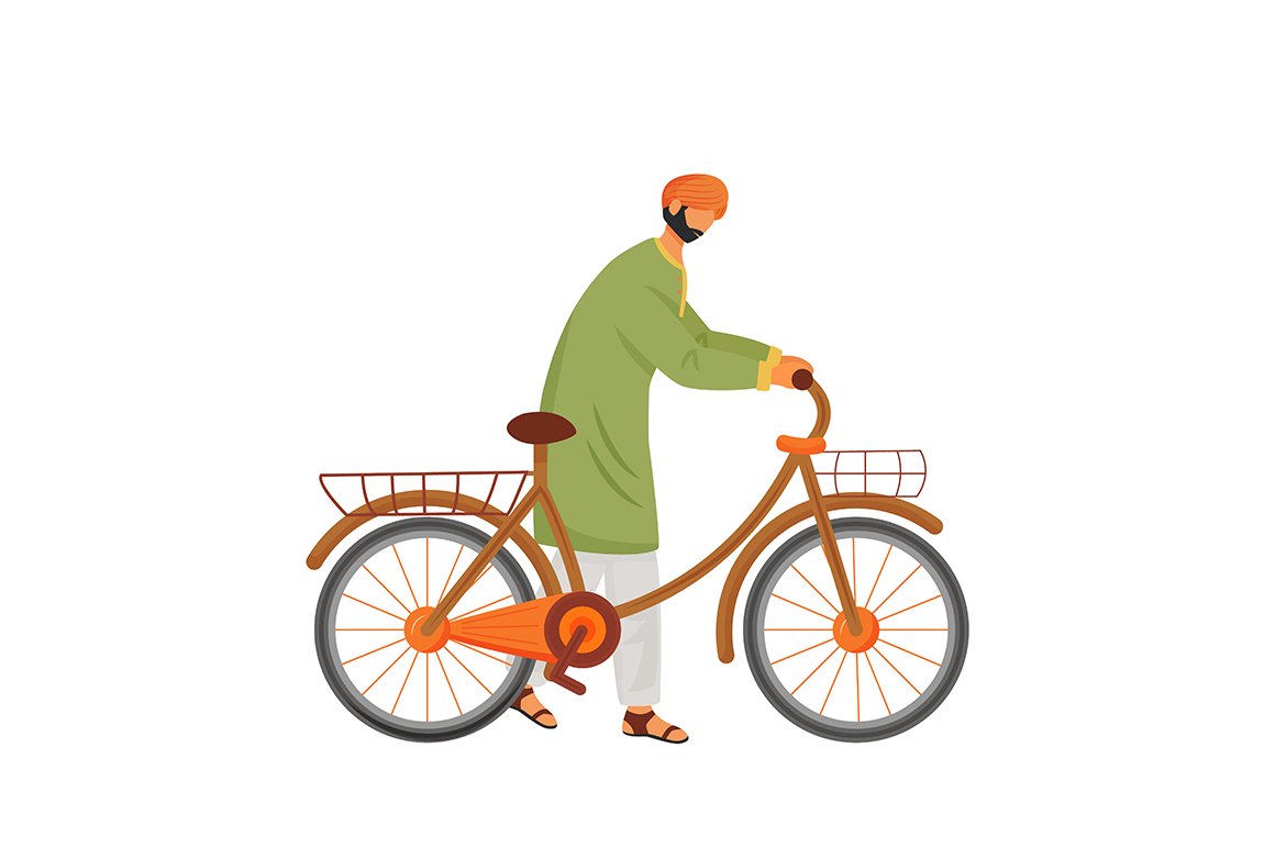 Man in green with a bicycle.